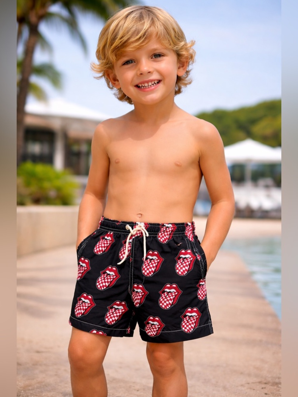 MC2 Saint Barth Rolling Stones tongue print swim shorts Kid’s Size 6Y